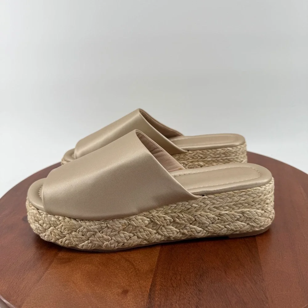 Shu Shop Lizzie‎ Gold Espadrille Platform Slides Sandals Braided Jute Women 9